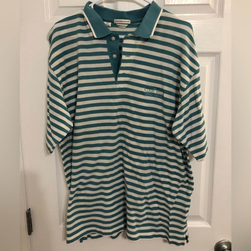 Cutter & Buck, Mens striped polo, with star hill golf course logo , size large